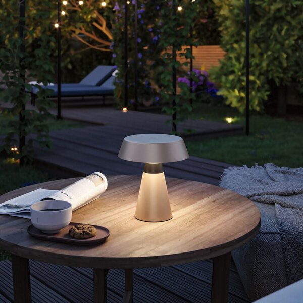 Paulmann LED namizna svetilka na baterije Lirox, bež/črna, 20 cm, IP44, zatemnjen, Bež, Dnevna soba / jedilnica, Kovina, Sodobni
