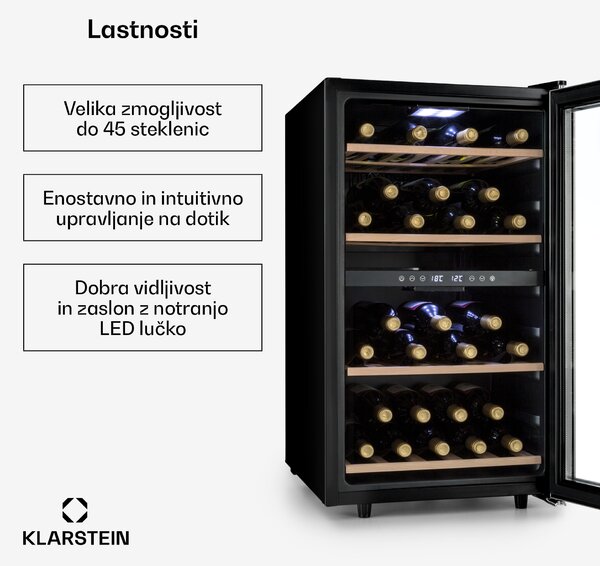 Klarstein Vinamour 45D, vinska omara, 2 coni, 118 litrov/45 steklenic, 5 –18 °C, nerjaveče jeklo