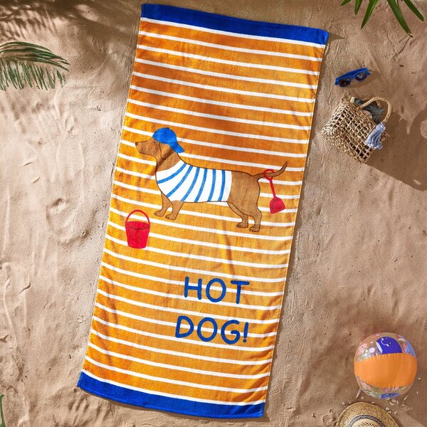 Oranžna bombažna brisača za na plažo 76x160 cm Hot Dog – Catherine Lansfield
