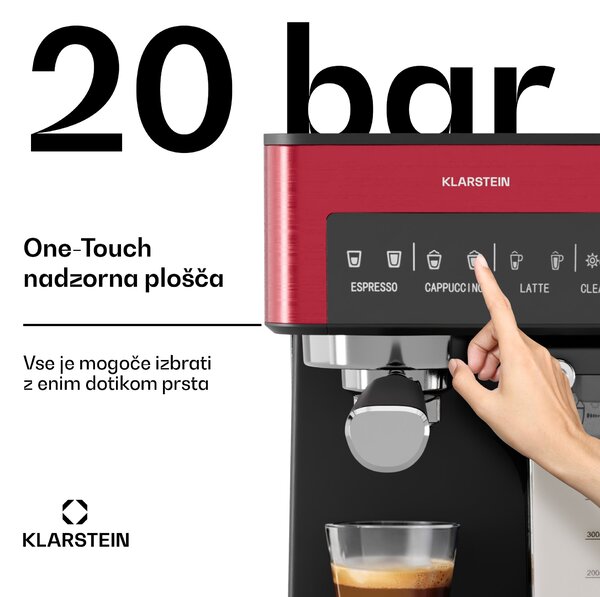 Klarstein 1,8 l aparat za kavo s penilnikom mleka, 20 bar vzvodni aparat za kavo, majhen aparat za mleto kavo s 1350 W, baristični aparat za kavo za ledeni cappuccino latte espresso