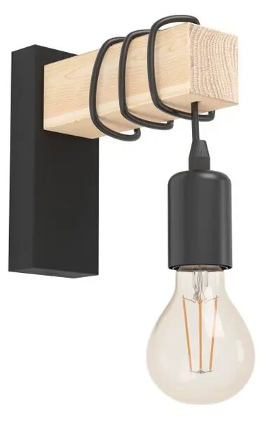 STENSKA SVETILKA 1xE27 ČRNI KABEL/LES TOWNSHEND 43514