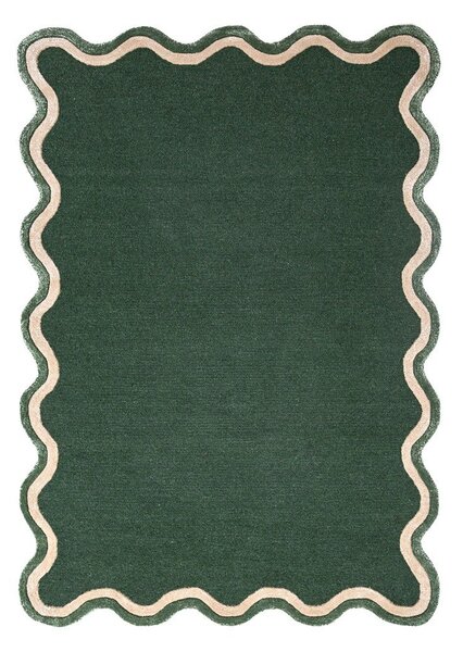 Temno zelena ročno tkana preproga iz mešanice volne 120x170 cm Rivo Wool – Flair Rugs