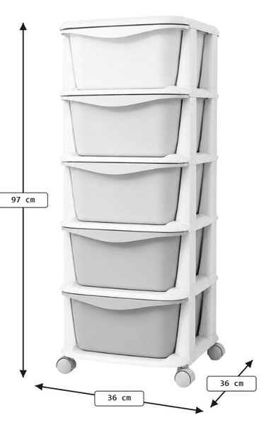 Regal na kolesih s predali TONES 97x36x36 cm, moder