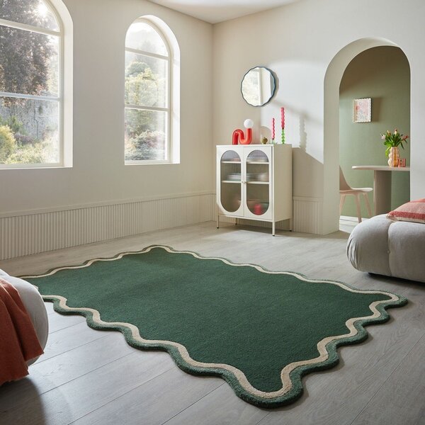 Temno zelena ročno tkana preproga iz mešanice volne 120x170 cm Rivo Wool – Flair Rugs