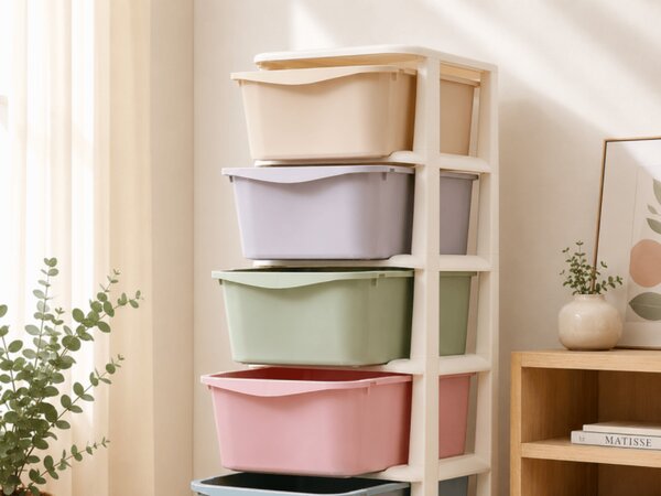 Regal na kolesih s predali TONES 97x36x36 cm, barvni