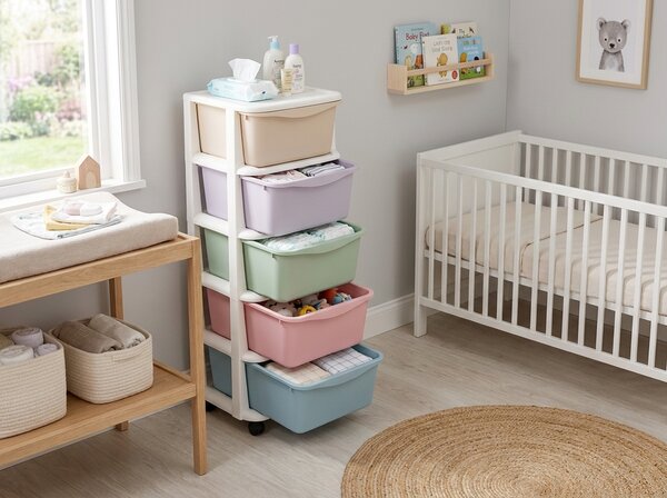 Regal na kolesih s predali TONES 97x36x36 cm, barvni