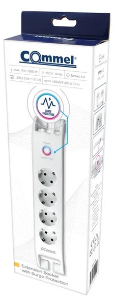 380-108 4-POLNA VTIČNICA + 2xUSB, PREDNAPETOSTNA ZAŠČITA, 2m bela 3856024405959#