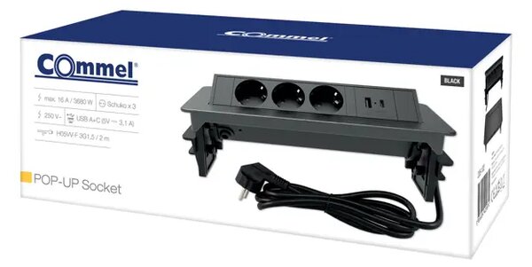 235-102 VTIČNICA S 3 IZHODI, USB, 2 m, črna 3856024405874#