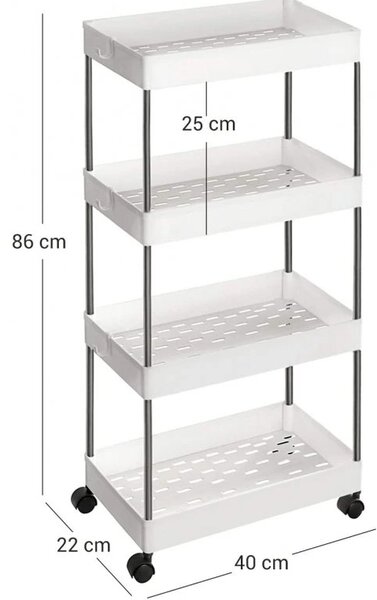 Regal na kolesih CART 22x40x86 cm, bel