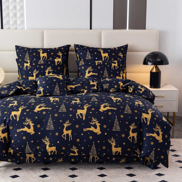 Posteljnina iz mikrovlaken GOLDEN DEER, temno modra Dimenzije posteljnine: 70 x 90 cm | 140 x 220 cm