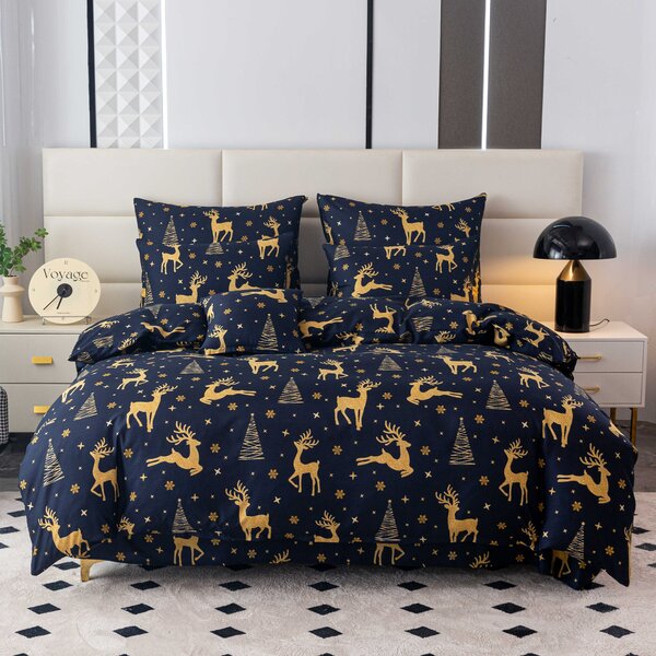 Posteljnina iz mikrovlaken GOLDEN DEER, temno modra Dimenzije posteljnine: 70 x 90 cm | 140 x 220 cm