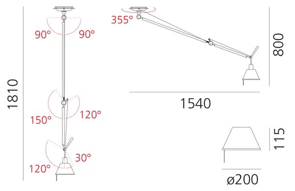 TOLOMEO DECENTRATE ALUMINIJASTA STROPNA SVETILKA Z ŽARNICO 0629000A + 0371050A AR0629000A+AR0371050A