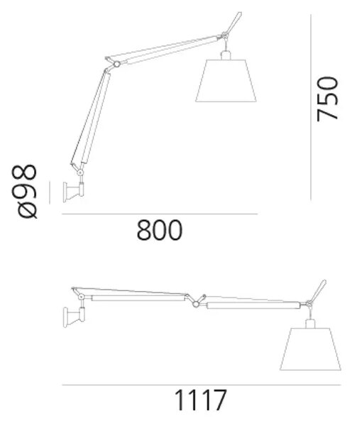 TOLOMEO BASCULANTE STENSKA SVETILKA MAT KROM S SENČNIKOM 0947010A + A025150 AR0947010A+AR025150