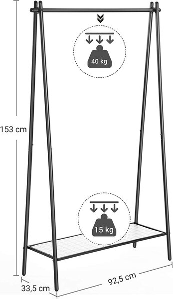 Večnamenski garderobni regal STEEW 92, 5x153 cm, črn