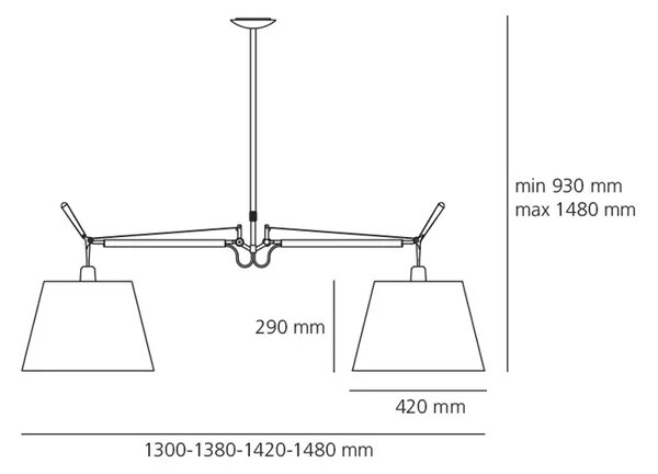 VISEČA SVETILKA TOLOMEO BASCULANTE Z 2 ALUMINIJASTIMA NOSILOMA IN SENČNIKOM 0630010A + 0781020A AR0630010A+AR0781020A