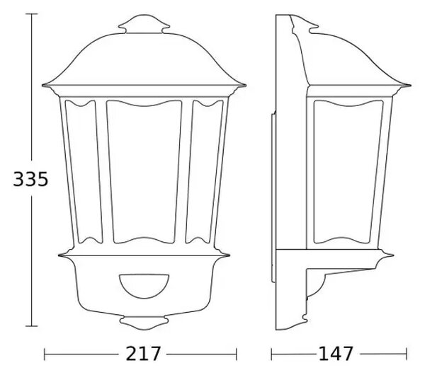 LED ZUNANJA STENSKA SVETILKA S SENZORJEM L 190 S BELA E27 L190 S BIJELA