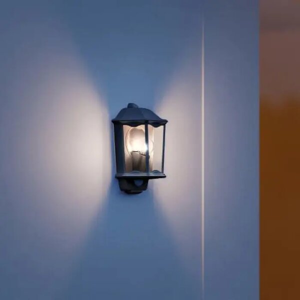 LED ZUNANJA STENSKA SVETILKA S SENZORJEM L 190 S ČRNA E27 L190 S CRNA