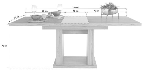 Mömax Raztegljiva Miza Patrik, Barva Hrasta, 150-190x90