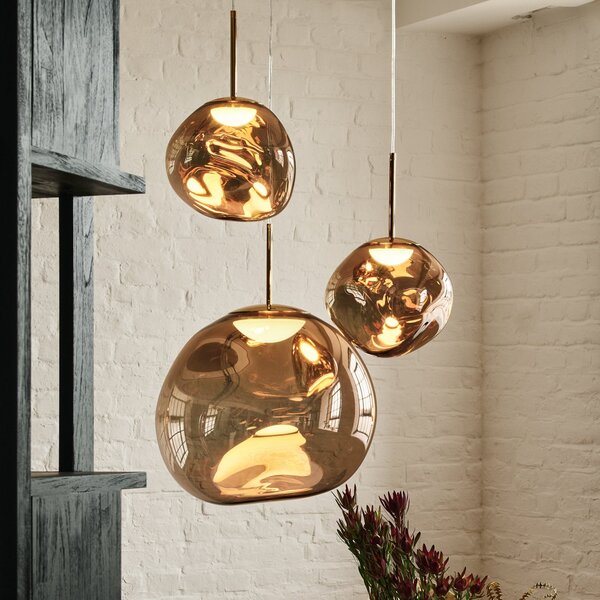 Tom Dixon viseča svetilka Melt, Ø 28 cm, bronasta barva, okov, zatemnjen, Bronasta / starinska medenina, Dnevna soba / jedilnica, Plastika, Dizajn