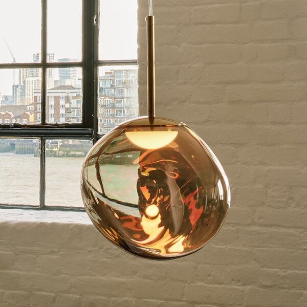 Tom Dixon LED obesna svetilka Melt, Ø 28 cm, bronasta, zatemnjen, Bronasta / starinska medenina, Dnevna soba / jedilnica, Plastika, Dizajn