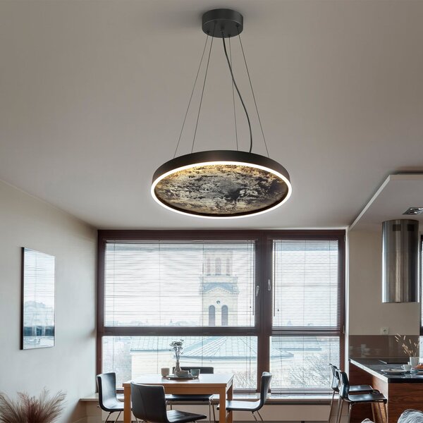Schuller Valencia Stone LED viseče svetilo, Ø 60 cm, CCT, črna, kovina, akril, Črna, Dnevna soba / jedilnica, Kovina, Sodobni
