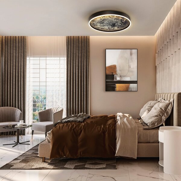 Schuller Valencia LED stropna svetilka Stone Ø 60 cm, CCT, črna, kovina, akril, Črna, Dnevna soba / jedilnica, Kovina, Sodobni