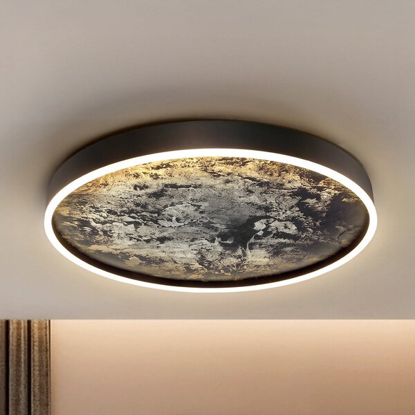 Schuller Valencia LED stropna svetilka Stone Ø 60 cm, CCT, črna, kovina, akril, Črna, Dnevna soba / jedilnica, Kovina, Sodobni