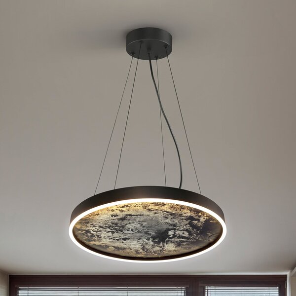 Schuller Valencia Stone LED viseče svetilo, Ø 60 cm, CCT, črna, kovina, akril, Črna, Dnevna soba / jedilnica, Kovina, Sodobni
