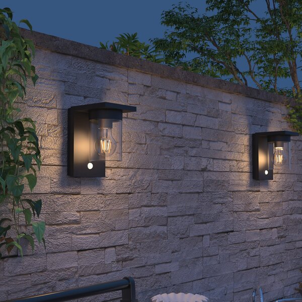 Calex Solar LED zunanja stenska svetilka Asti, senzor, IP44, črna, Črna, Plastika, Sodobni