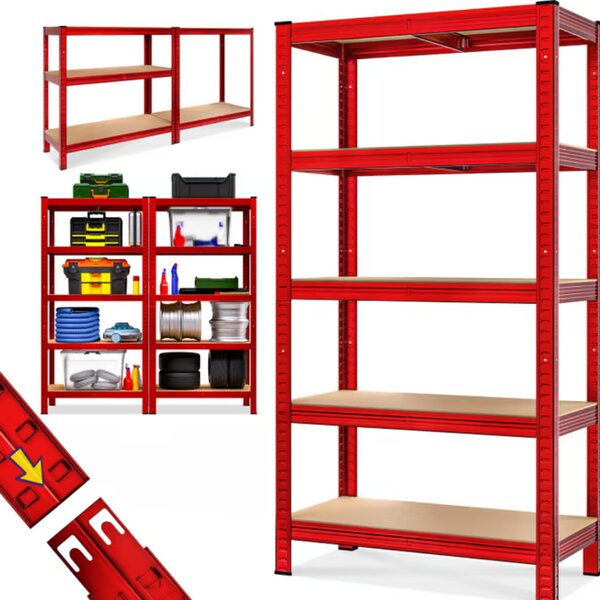 Regal za težke obremenitve HEAVY, max. 875 kg, 90×40×180 cm, rdeča Monzana