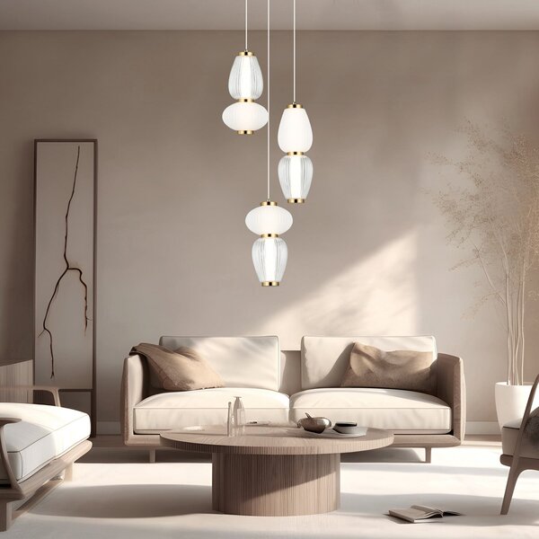 Viokef LED obesna svetilka Shiny, Ø 60 cm, prozorna/bela, steklo, Prozorna, Dnevna soba / jedilnica, Steklo, Sodobni