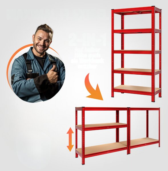 Regal za težke obremenitve HEAVY, max. 875 kg, 90×40×180 cm, rdeča Monzana