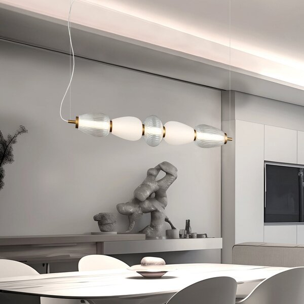 Viokef LED obesna svetilka Shiny, dolžina 83 cm, prosojna/bela, steklo, Prozorna, Dnevna soba / jedilnica, Steklo, Sodobni