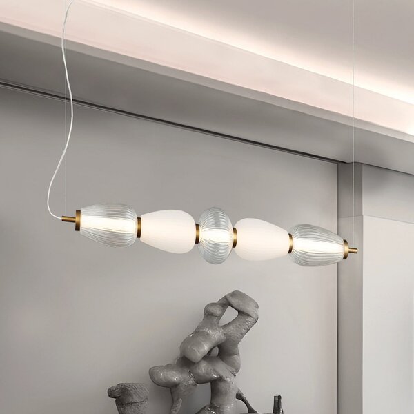 Viokef LED obesna svetilka Shiny, dolžina 83 cm, prosojna/bela, steklo, Prozorna, Dnevna soba / jedilnica, Steklo, Sodobni