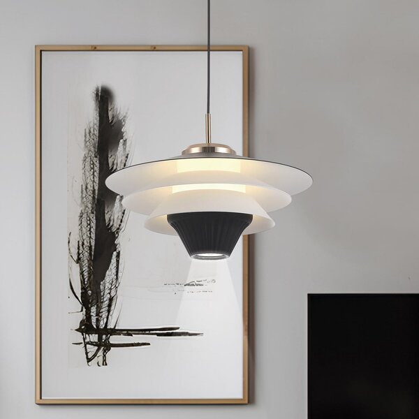 Viokef LED obesna svetilka Manley, črna/bela, Ø 22 cm, kovina, Črna, Dnevna soba / jedilnica, Kovina, Sodobni