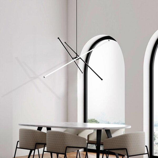 Viokef LED obesna svetilka Sandy, dolžina 90 cm, črna, kovina, Črna, Dnevna soba / jedilnica, Aluminij, Sodobni