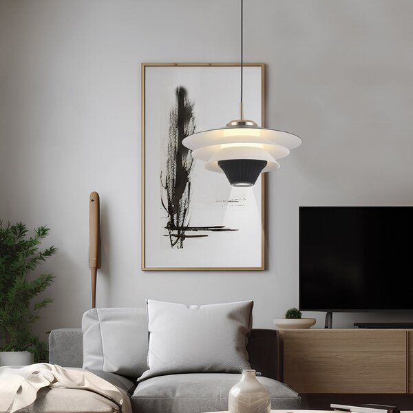Viokef LED obesna svetilka Manley, črna/bela, Ø 22 cm, kovina, Črna, Dnevna soba / jedilnica, Kovina, Sodobni