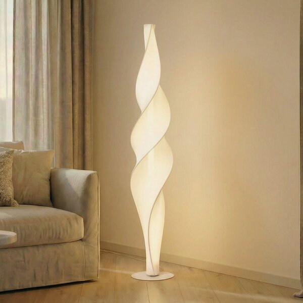 Lucande LED-stojna svetilka Novelle, bela, CCT, višina 137 cm, zatemnjen, Bela, Dnevna soba / jedilnica, Plastika, Dizajn