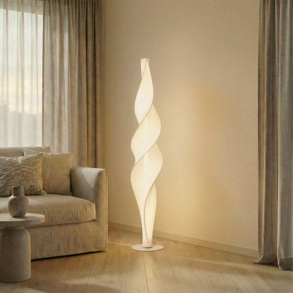 Lucande LED-stojna svetilka Novelle, bela, CCT, višina 137 cm, zatemnjen, Bela, Dnevna soba / jedilnica, Plastika, Dizajn