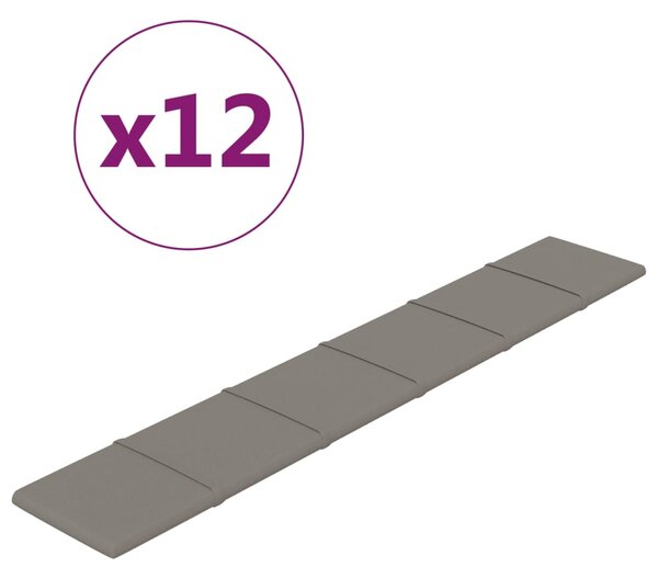 VidaXL Stenski paneli 12 kosov svetlo sivi 90x15 cm žamet 1,62 m²