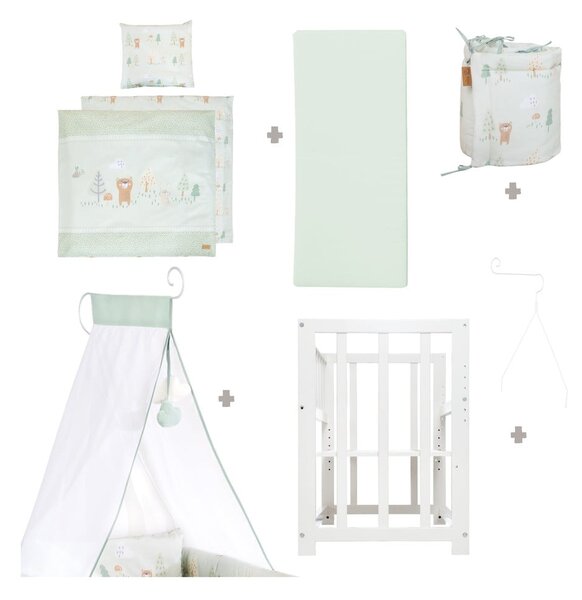 Bela obposteljna zibelka z nastavljivo višino 90x45 cm Woodland Buddies – Roba