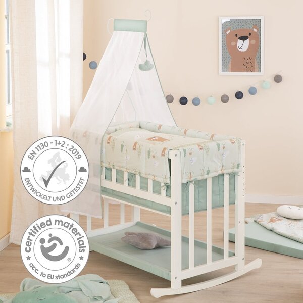 Bela obposteljna zibelka z nastavljivo višino 90x45 cm Woodland Buddies – Roba