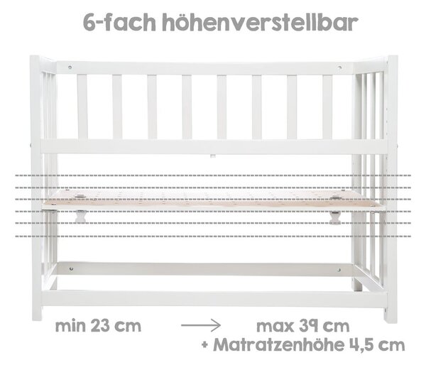 Bela obposteljna zibelka z nastavljivo višino 90x45 cm Woodland Buddies – Roba