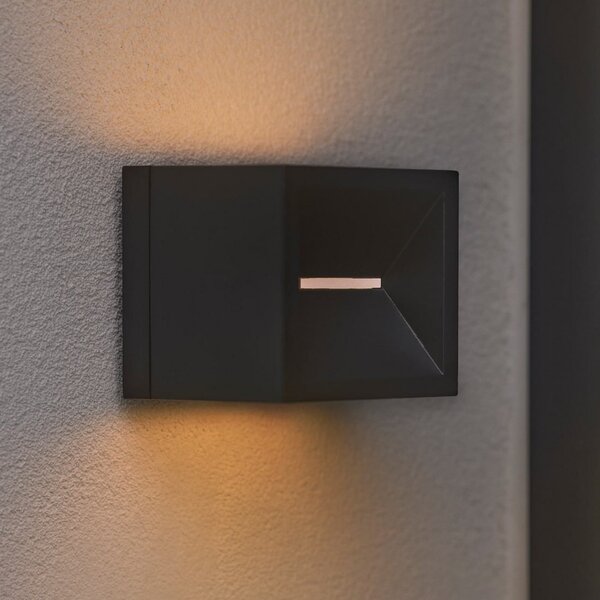 Nordlux LED zunanja stenska svetilka Rivo, črna, kovina, IP54, navzgor/navzdol, Črna, Kovina, Sodobni, Stenska kotna