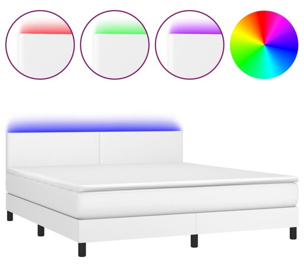 VidaXL Box spring postelja z vzmetnico LED bela 160x200cm umetno usnje