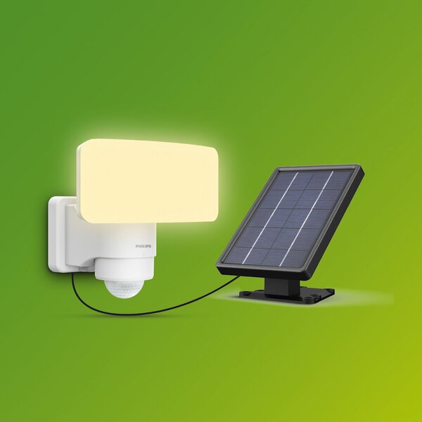 Philips LED-sončni zunanji reflektor Tylus, bel, 3.000 K, senzor, Bela, Plastika, Solarne luči