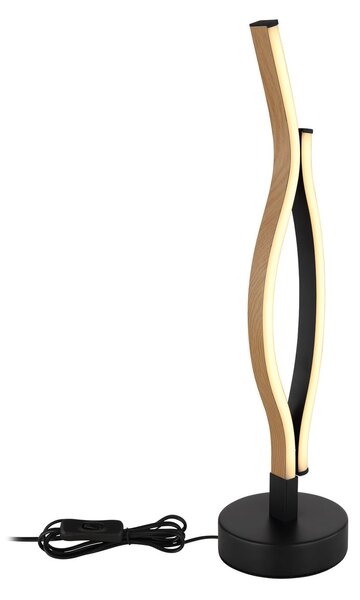 Globo LED namizna svetilka Geronimo, višina 47 cm, črna/leseni videz, Črna, Dnevna soba / jedilnica, Aluminij, Sodobni