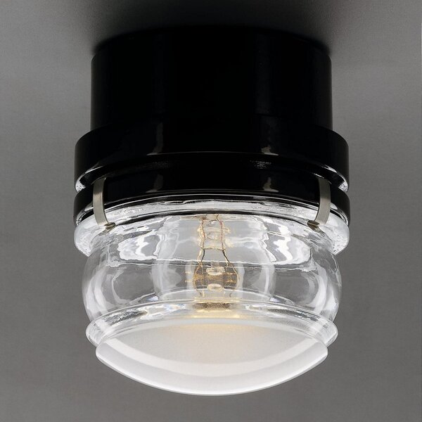 Oluce LED stenska svetilka Fresnel, črna, aluminij, steklo, 2.700 K, Črna, Kopalnica, Kovina, Dizajn