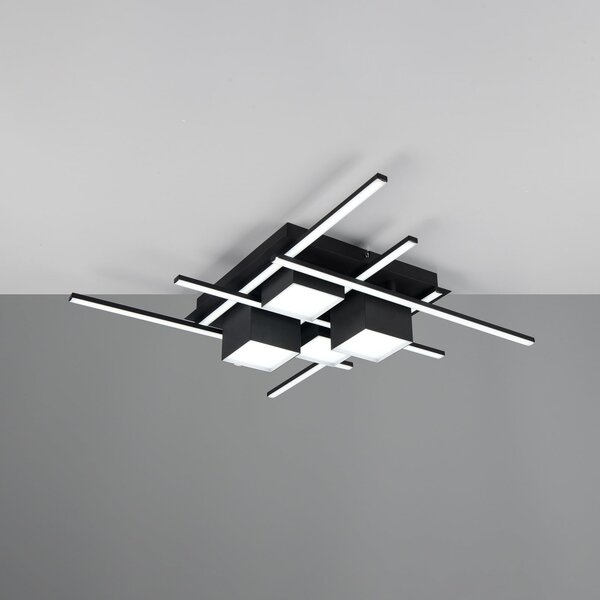 Trio Lighting LED stropna svetilka Roger, črna mat, kovina, CCT, daljinsko upravljanje., zatemnjen, Črna, Dnevna soba / jedilnica, Kovina, Sodobni