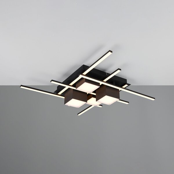 Trio Lighting LED stropna svetilka Roger, črna mat, kovina, CCT, daljinsko upravljanje., zatemnjen, Črna, Dnevna soba / jedilnica, Kovina, Sodobni